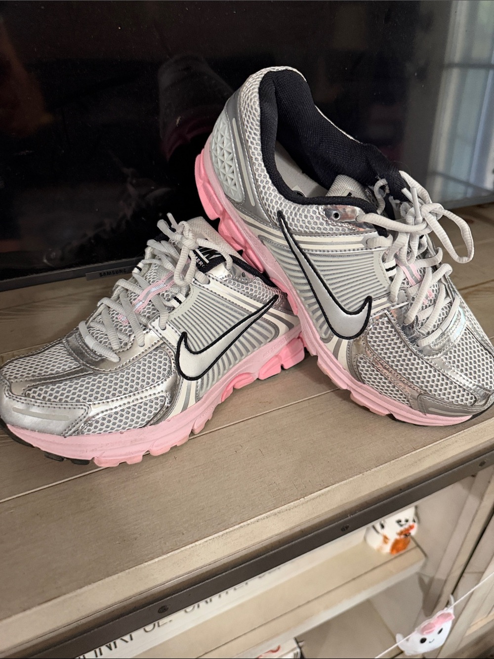 Nike Women’s Silver Mesh Running Sneakers with Pink Sole